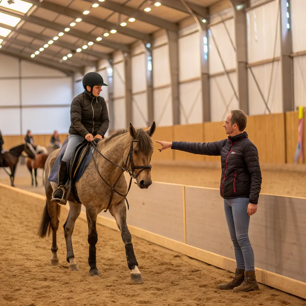 Instructor guiding a student at the riding school
